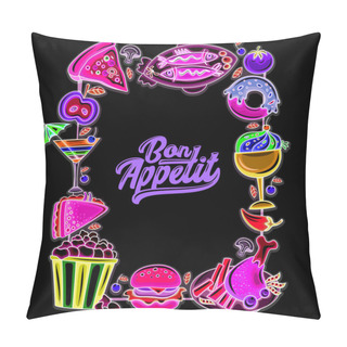 Personality  Retro Neon Frame Food Pillow Covers