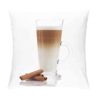 Personality  Fragrant сoffee Latte In Glass Cup And Cinnamon Isolated On White Pillow Covers