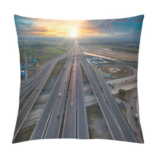 Personality  Aerial Photograph Of A Highway Connecting The City To The Rush Hour. In The Condition That People Are Being Detained In Shelters Due To The Coronavirus Epidemic. Pillow Covers