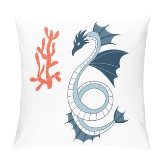 Personality  Sea Dragon.Cartoon Animal Character.Vector Illustration Isolated On White Background. Pillow Covers