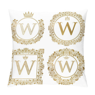 Personality  Golden Letter W Vintage Monograms Set. Pillow Covers