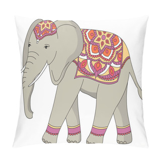 Personality  Indian Decorated Elephant. Vector Illustration Isolated On White Background. Pillow Covers