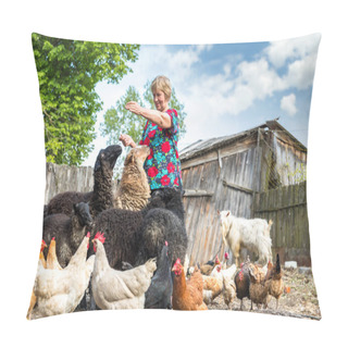 Personality  Woman At Her Sheep Farm, Animals And Nature Pillow Covers