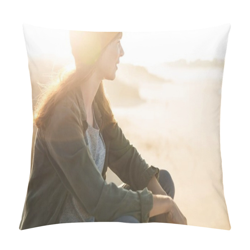Personality  Woman sitting on cliff pillow covers