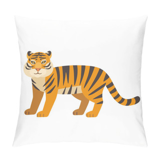 Personality  Cute Wild Tiger Isolated On White Background. Vector Illustration.  Pillow Covers
