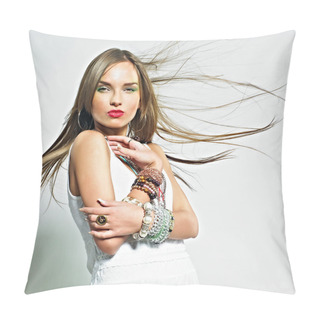 Personality  Pretty Girl With Bijouterie. Fashion Photo Pillow Covers