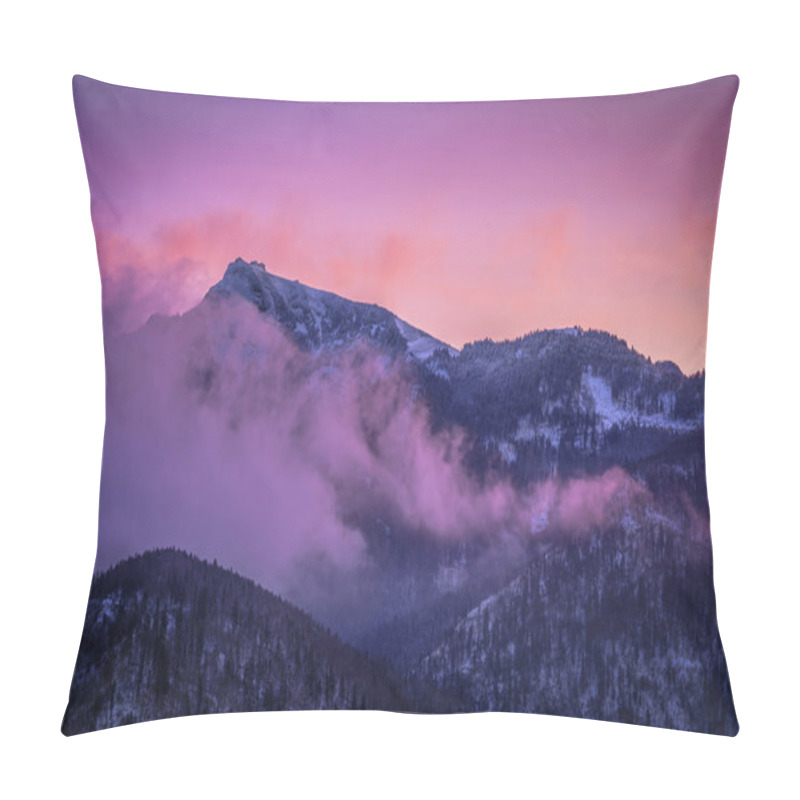 Personality  Misty Mountains in pink fog pillow covers