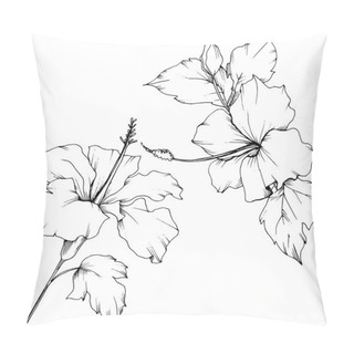 Personality  Vector Hibiscus Floral Botanical Flower. Black And White Engraved Ink Art. Isolated Hibiscus Illustration Element. Pillow Covers
