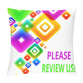 Personality  Writing Note Showing Please Review Us. Business Photo Showcasing Situation Or System Is Formal Examination By Showing Authority Vibrant Multicolored Rhombuses Diamonds Of Different Sizes Overlapping. Pillow Covers