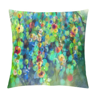 Personality  Abstract Floral Watercolor Painting. Hand Painted White -Yellow And Red Flowers And Soft Green Leaves Color With Bokeh. Pillow Covers