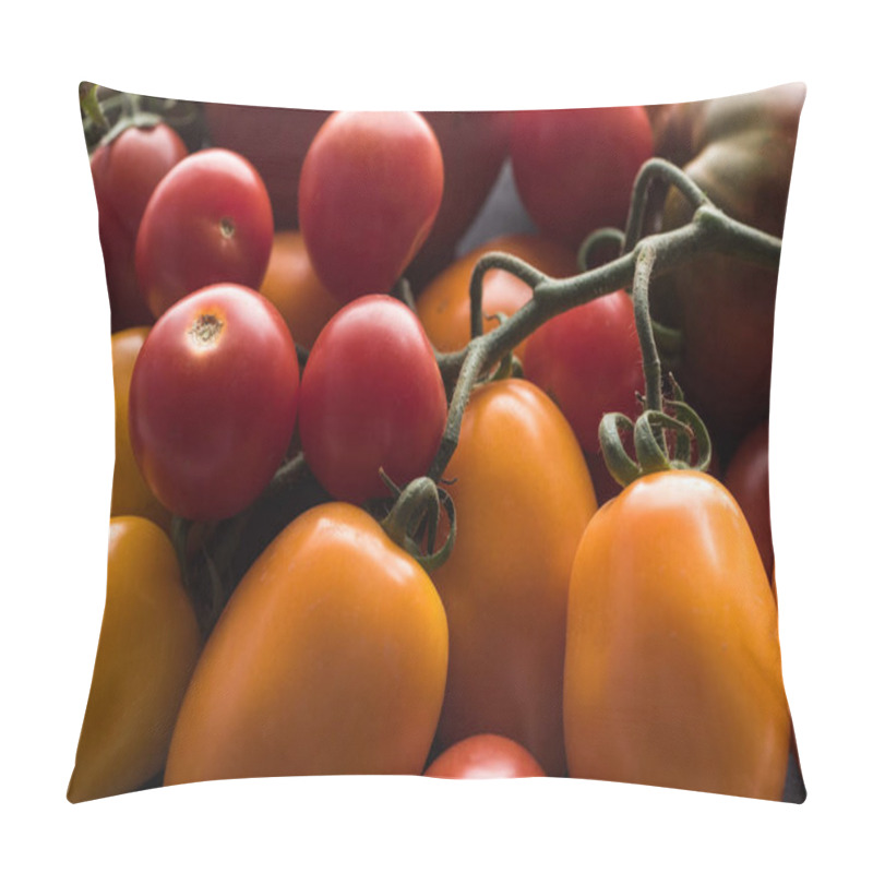 Personality  close up view of yellow, red and cherry tomatoes  pillow covers