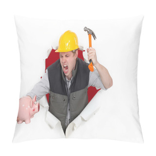 Personality  Tradesman About To Smash A Piggy Bank Pillow Covers