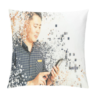 Personality  Asian Businessman Using A Tablet Pc At White Background Pillow Covers