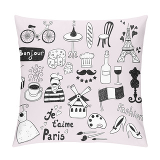 Personality  Hand Drawn Doodles Set Of France. Vector Collection. Pillow Covers