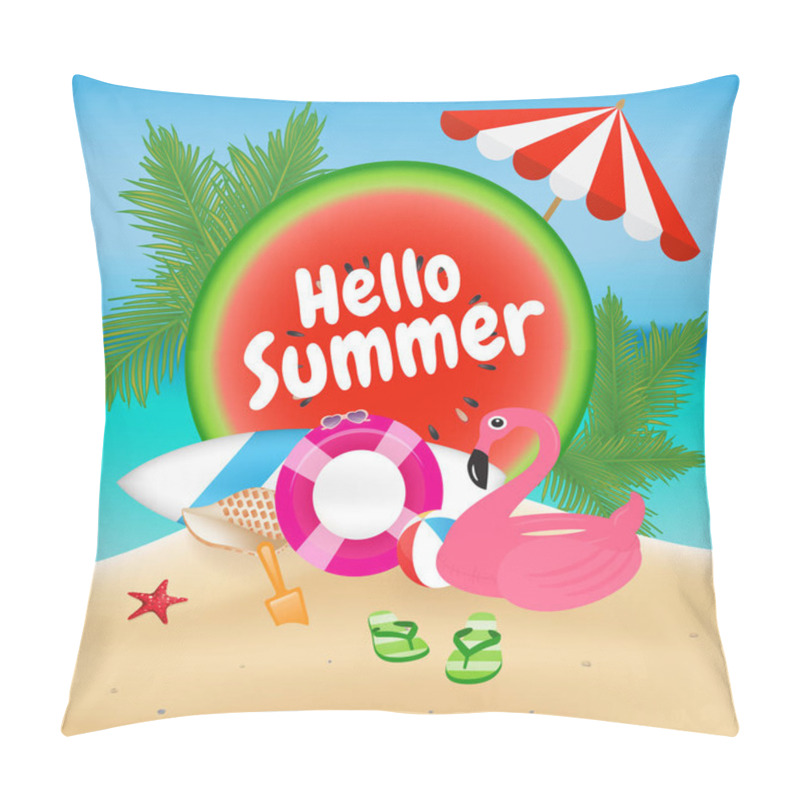 Personality  Hello Summer Season Background and Objects Design with Flamingo  pillow covers