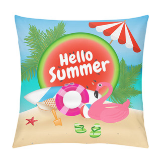 Personality  Hello Summer Season Background And Objects Design With Flamingo  Pillow Covers