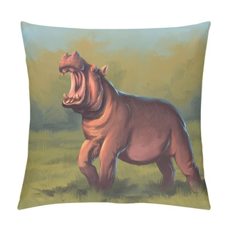 Personality  Huge Hippo In The Field Pillow Covers
