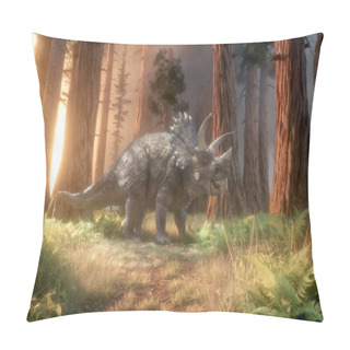 Personality  Triceratops Dinosaur In The Forest. This Is A 3d Render Illustration Pillow Covers