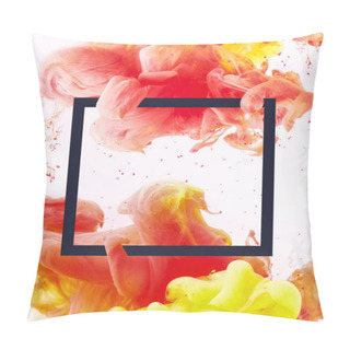 Personality  Creative Design With Yellow And Red Paint Swirls In Black Square Frame, Isolated On White Pillow Covers