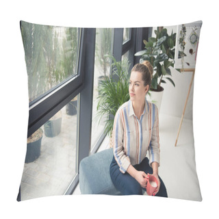 Personality  Businesswoman On Coffee Break Pillow Covers