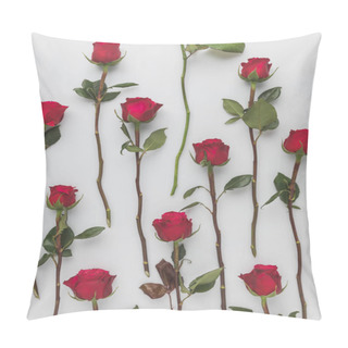 Personality  Full Frame Of Arranged Red Roses Isolated On White, St Valentines Day Holiday Concept Pillow Covers