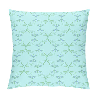 Personality  Vintage Seamless Pattern With Blue Florets And Swirls On A Aquamarine Background. Vector Eps10. Pillow Covers