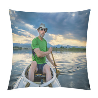 Personality  Canoe Paddler On Lake At Susnset Pillow Covers