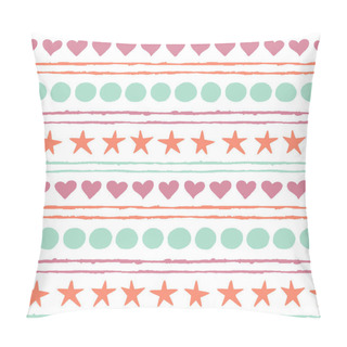 Personality  Seamless Pattern. Colored Hand Drawn Stars, Circles, Hearts And Strips Isolated On A White Background.  Pillow Covers