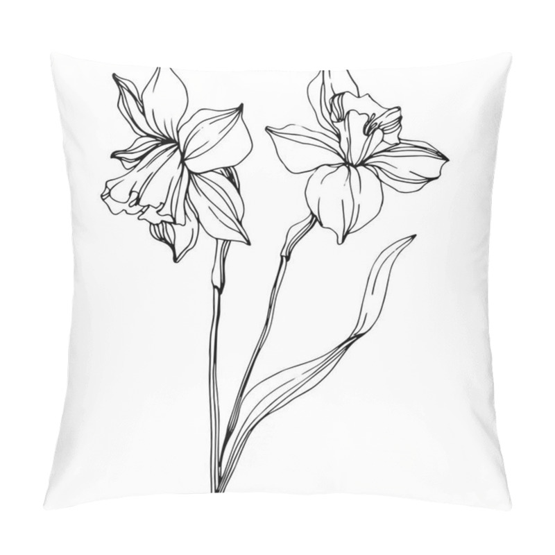 Personality  Vector narcissus flowers illustration isolated on white. Black and white engraved ink art.  pillow covers