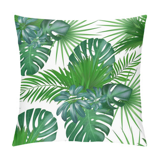 Personality  Seamless Hand Drawn Realistic Botanical Exotic Vector Pattern With Green Palm Leaves Isolated On White Background. Pillow Covers
