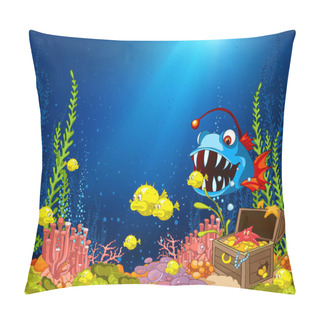 Personality  Cartoon Background Of Underwater Life. Pillow Covers