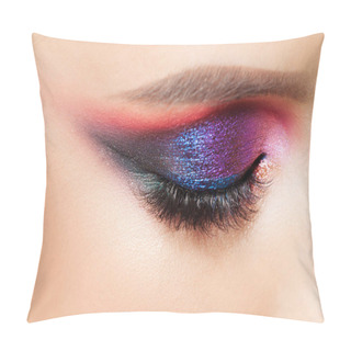 Personality  Amazing Bright Eye Makeup In Luxurious Blue Shades. Pink And Blue Color, Colored Eyeshadow Pillow Covers