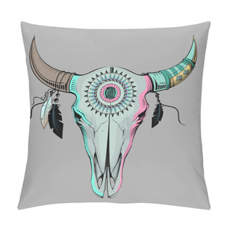 Personality  Vector Illustration Bull Skull. Ethnic Style Pillow Covers