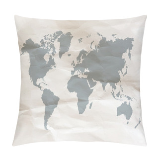 Personality  World Map On Paper.  World Map On Papyrus. Vector Illustration. Pillow Covers