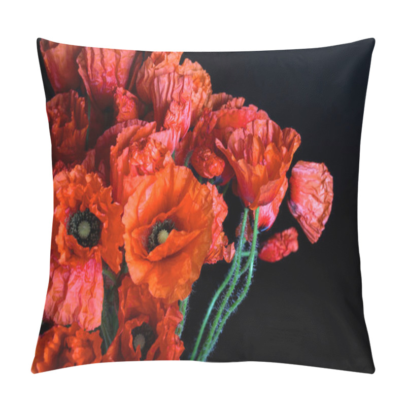 Personality  Close Up View Of Poppy Flowers On Black Background Pillow Covers