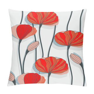 Personality  Seamless Pattern With Red Poppies Pillow Covers