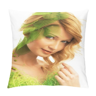 Personality  Beautiful Young Woman In Conceptual Spring Costume  Pillow Covers