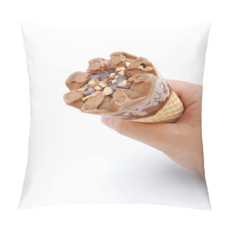 Personality  Hand holding an ice cream cone with clipping path pillow covers