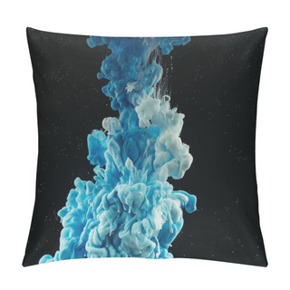 Personality  Close-up View Of Abstract Blue And White Flowing Paint On Black Pillow Covers