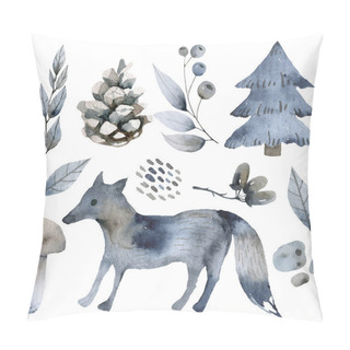 Personality  Cute Forest Watercolor Symbols With Woody Landscape. Scandinavian Decorative Illustration. Pillow Covers