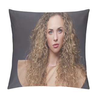 Personality  Portrait Of Perfect Woman With Curly Hair Pillow Covers