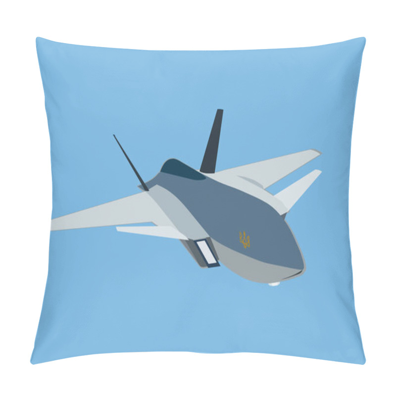 Personality  illustration of unmanned aerial vehicle with ukrainian trident symbol on blue background pillow covers