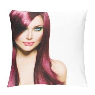 Personality  Beautiful Brunette Girl With Healthy Long Hair And Blue Eyes Pillow Covers