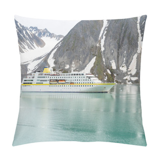 Personality  Expedition Ship In Arctic Sea, Svalbard. Passenger Cruise Vessel. Arctic And Antarctic Cruise. Pillow Covers
