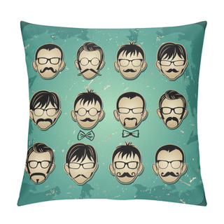 Personality  Faces With Mustaches, Sunglasses And A Bow Tie Avatars Pillow Covers