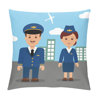 Personality  Pilot And Stewardess In Uniform. Pillow Covers