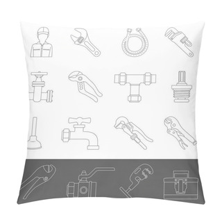Personality  Line Icons - Plumbing Tools And Equipment Pillow Covers