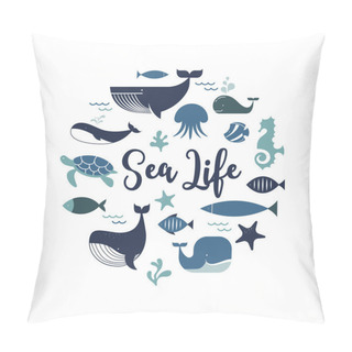 Personality  Sea Life, Whales, Dolphins Icons And Illustrations, Poster Design Pillow Covers