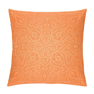 Personality  Flowers Orange Retro Style Colorful Floral Mandala Wallpaper Background Trendy Fashion Design Pillow Covers