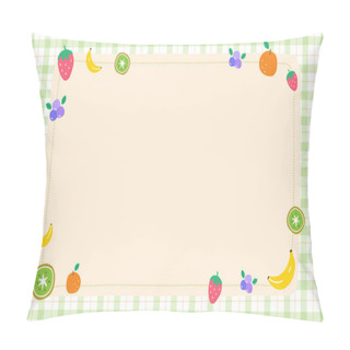 Personality  Cute Ornament Element Mix Fruit Strawberry Kiwi Banana Orange Blueberry Pastel Green Gingham Pattern Paper Background Frame Border. Blank Note Vector Illustration. Editable Stroke. Pillow Covers